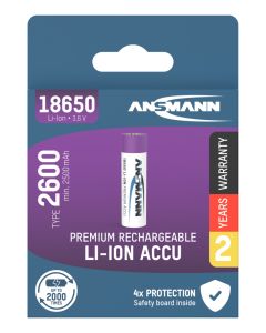 Li-Ion battery 18650 type 2600 (min. 2500 mAh)