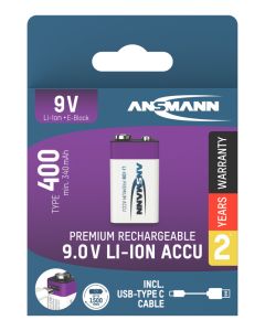 Li-Ion battery 9V block type 400 (min. 340 mAh) 1pcs. paper blister