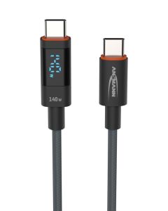 USB type C on USB type C cable, 200 cm, anthracite